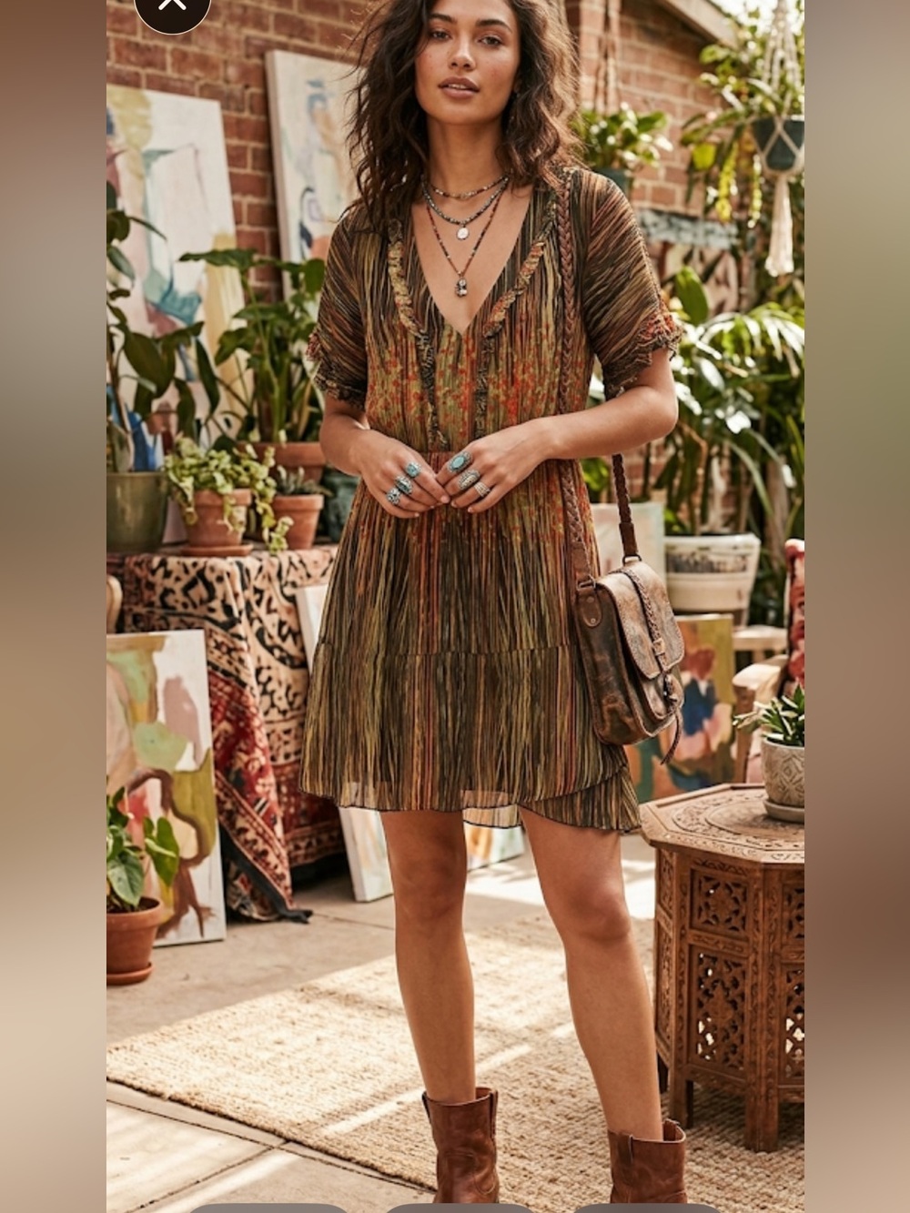Ecru Raw Edge Silky-Lined Layered Dress Boho Artsy V-Neck Size medium